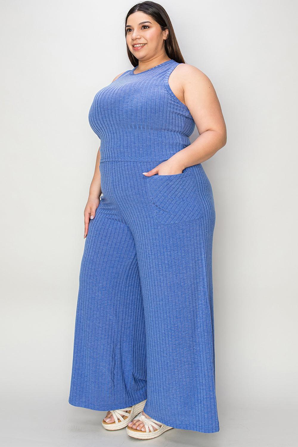 Basic Bae Full Size Ribbed Tank and Wide Leg Pants Set - Billien