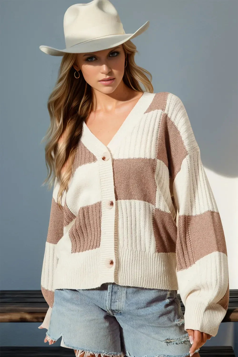Checkered Dropped Shoulder Cardigan - Billien