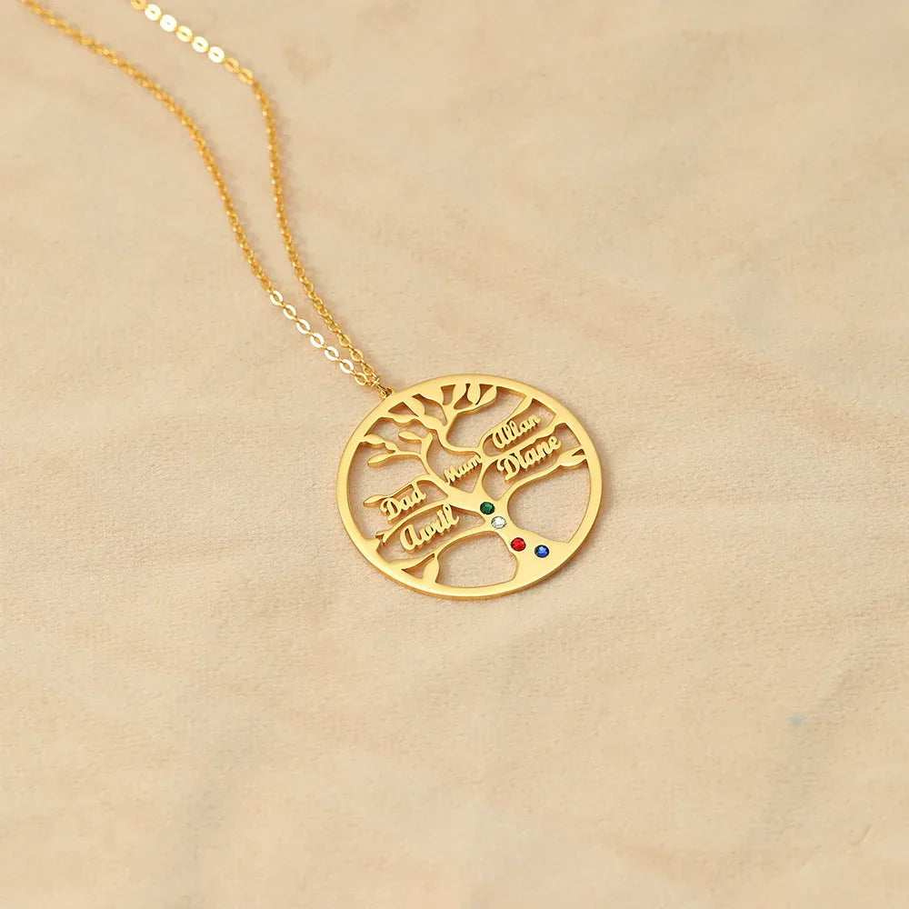 Trendy Fashion Hollow Round Matching Tree of Life Customizable Name Design Versatile Necklace - Billien