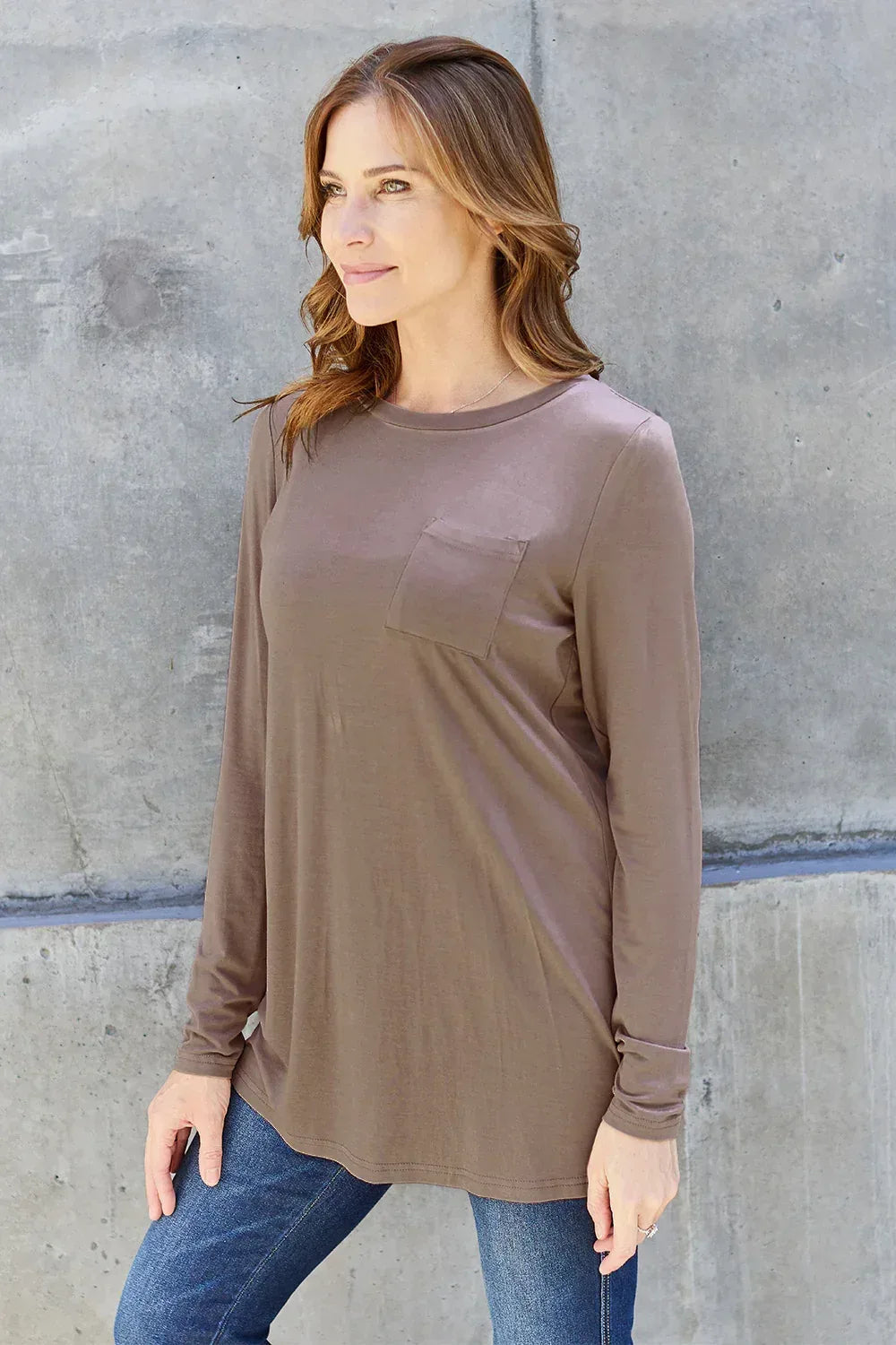 Full Size Round Neck Long Sleeve Top - Billien