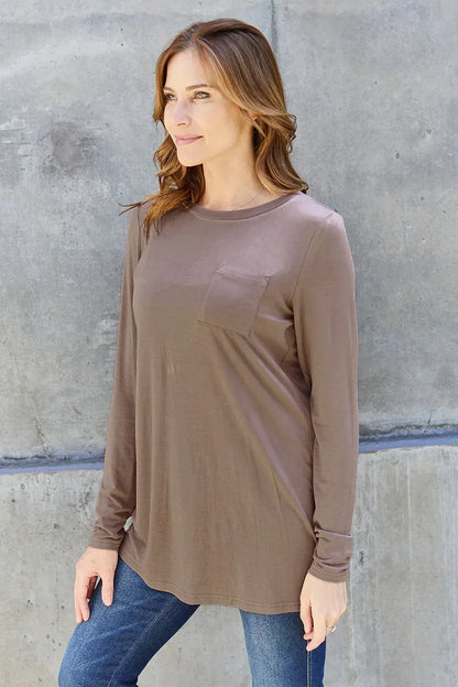 Full Size Round Neck Long Sleeve Top - Billien