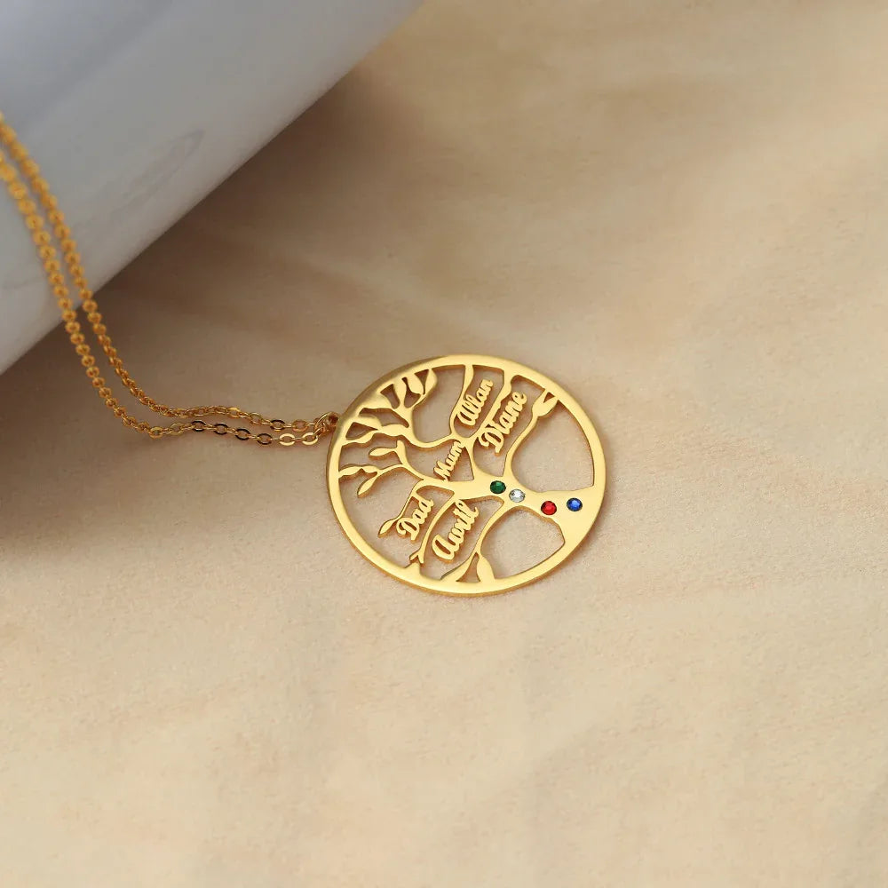 Trendy Fashion Hollow Round Matching Tree of Life Customizable Name Design Versatile Necklace - Billien