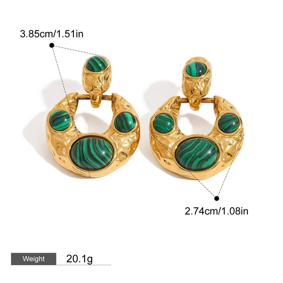 18K gold U-shaped inlaid gemstone with texture design high-end earrings - Billien