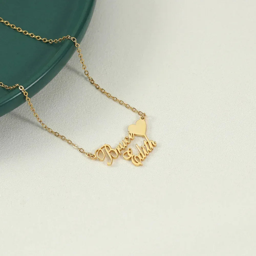 Classic simple heart with customizable name design light luxury style necklace - Billien
