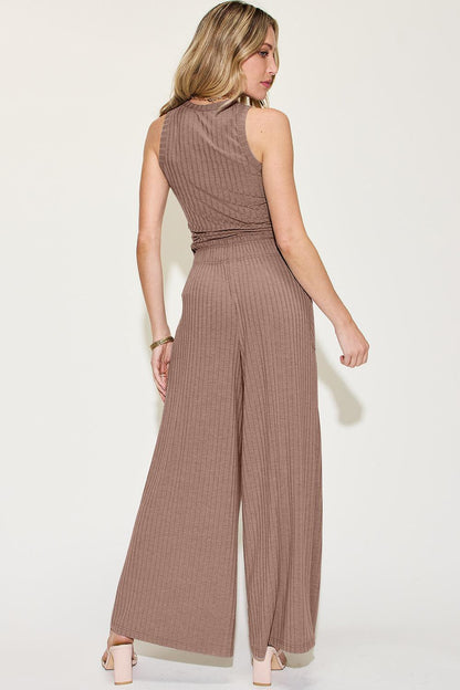 Basic Bae Full Size Ribbed Tank and Wide Leg Pants Set - Billien