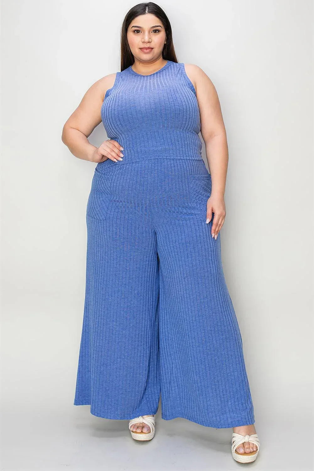 Basic Bae Full Size Ribbed Tank and Wide Leg Pants Set - Billien