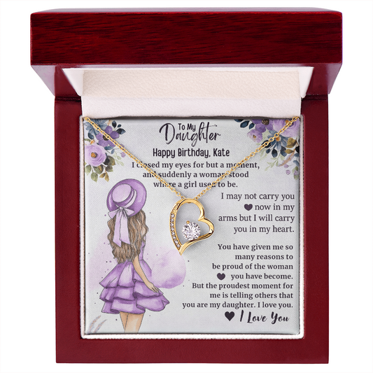To My Precious Daughter - Personalized Birthday Forever Love Necklace with Message Card