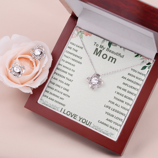Best Gift For Mom. Love Knot Necklace & Earring Set