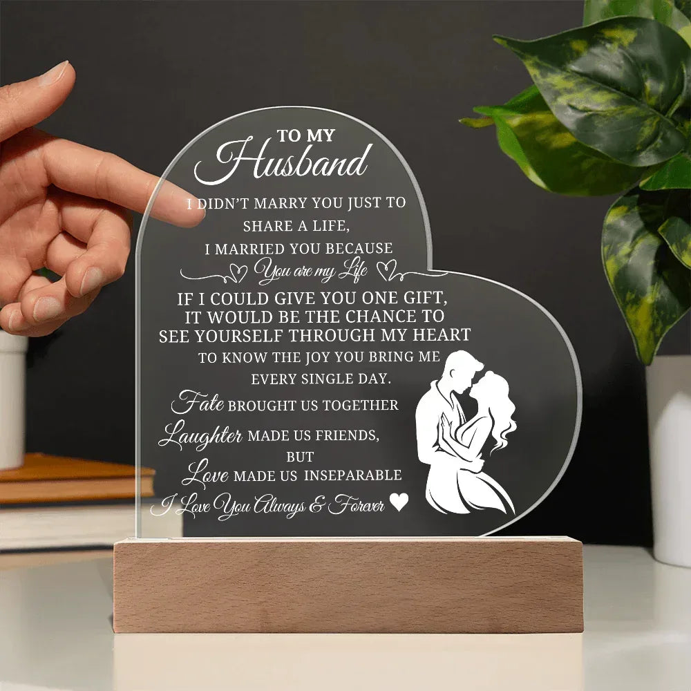 Best Gift For Husband. Printed Heart Acrylic Plaque With Led Light - Billien