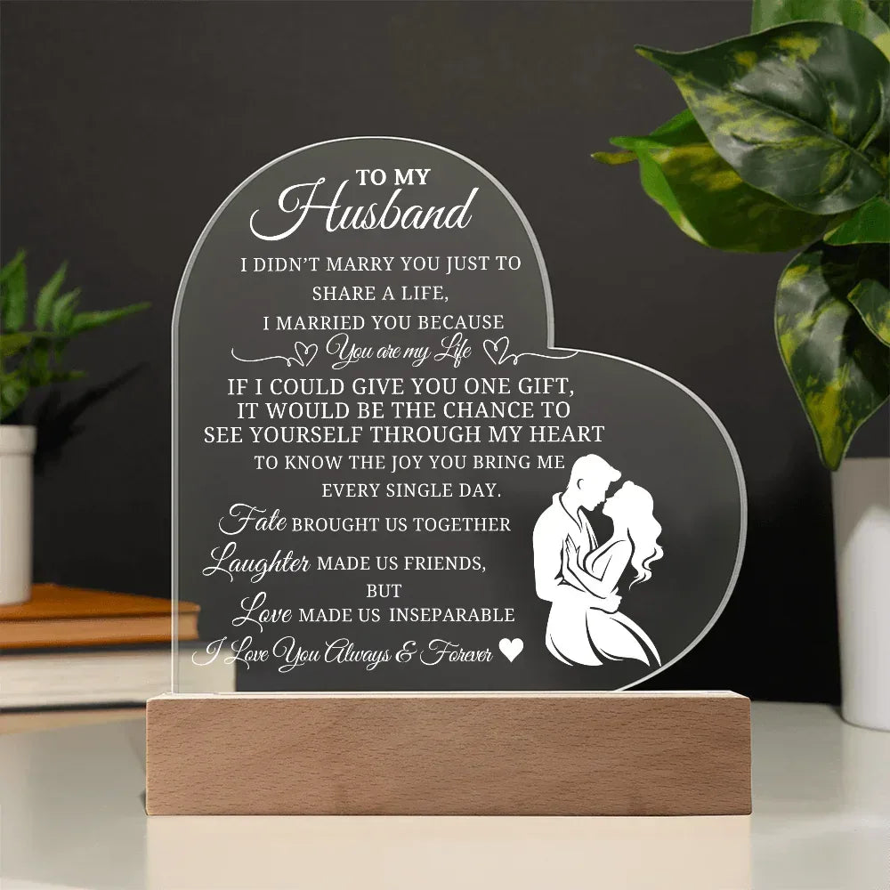 Best Gift For Husband. Printed Heart Acrylic Plaque With Led Light - Billien