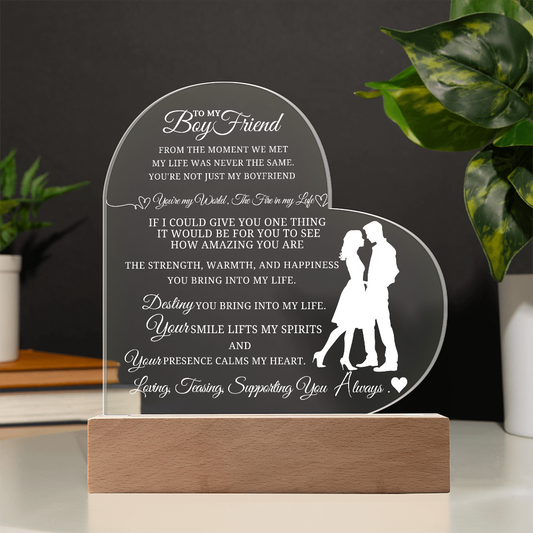 Best Gift For Boyfriend . Acrylic Heart Plaque With Led Light Base