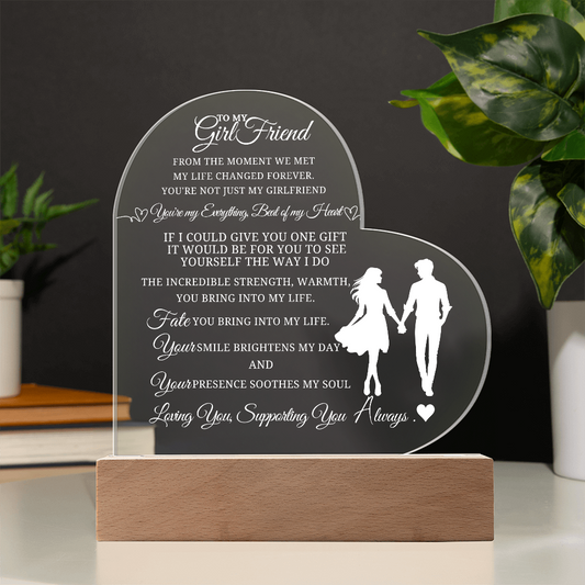 Best Gift For Girlfriend . Acrylic Heart Plaque With Led Light Base