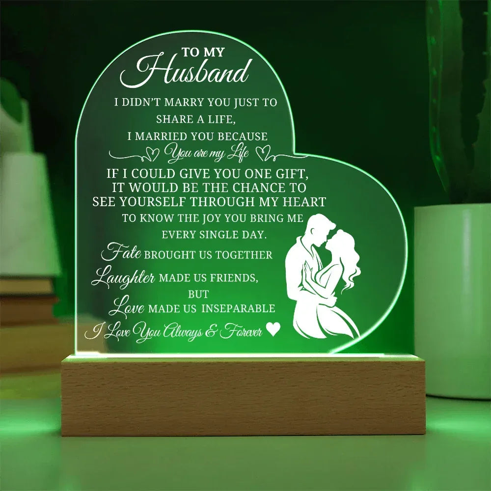 Best Gift For Husband. Printed Heart Acrylic Plaque With Led Light - Billien