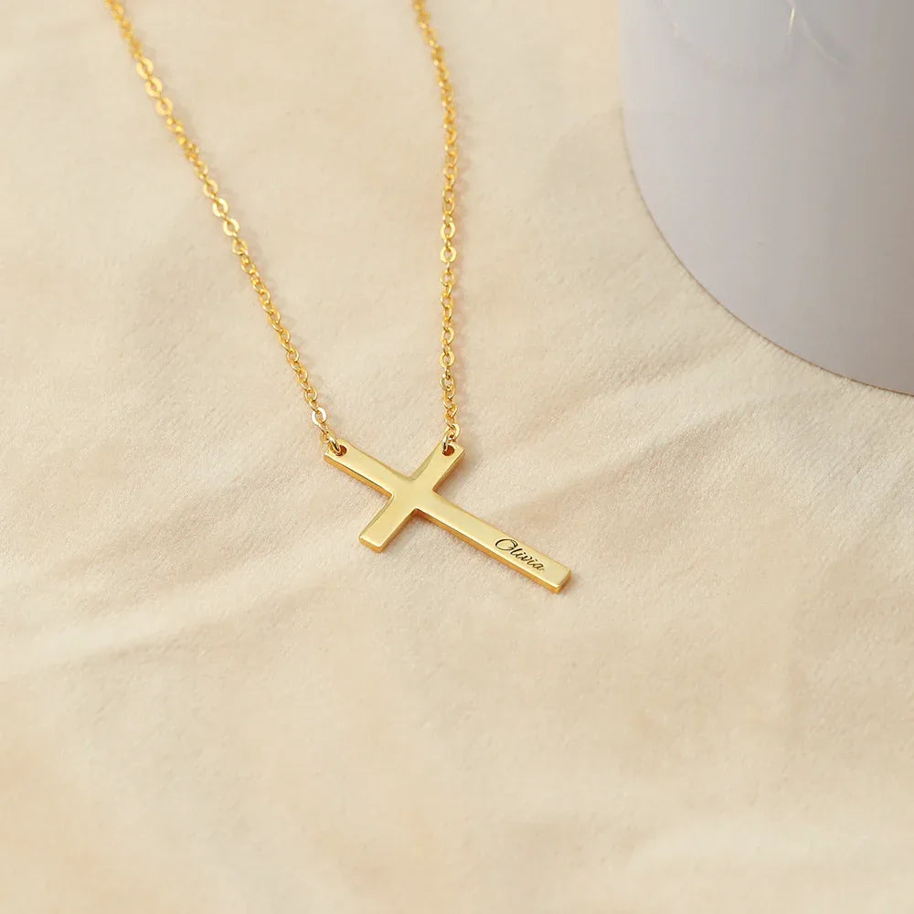 Trendy Fashion Cross Design Customizable Name Design Versatile Necklace - Billien