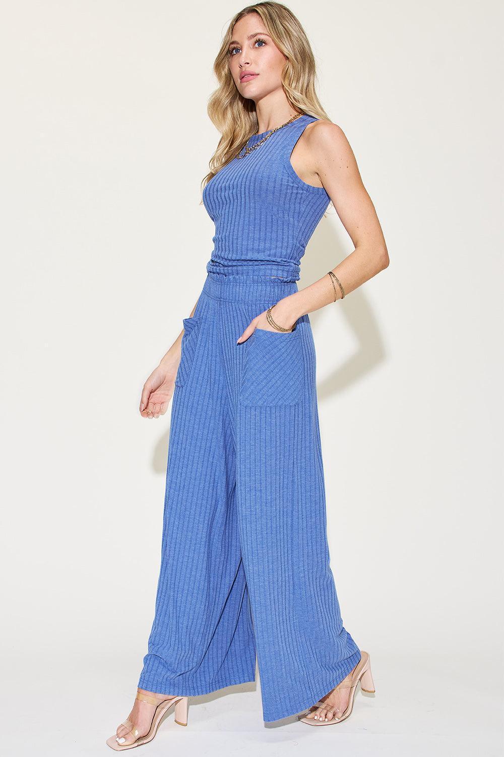 Basic Bae Full Size Ribbed Tank and Wide Leg Pants Set - Billien