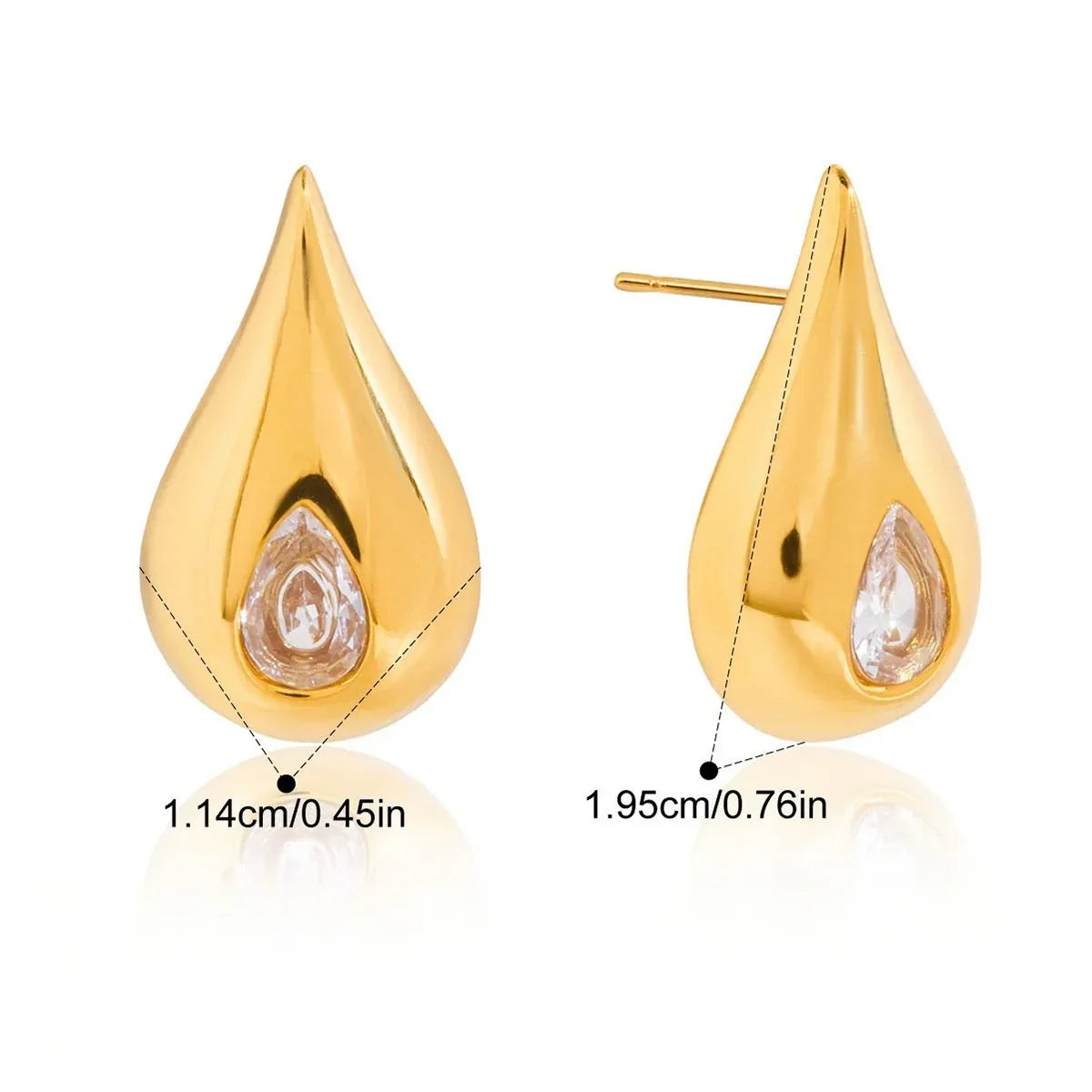 18K gold earrings inlaid with cubic zirconia in a teardrop design. - Billien