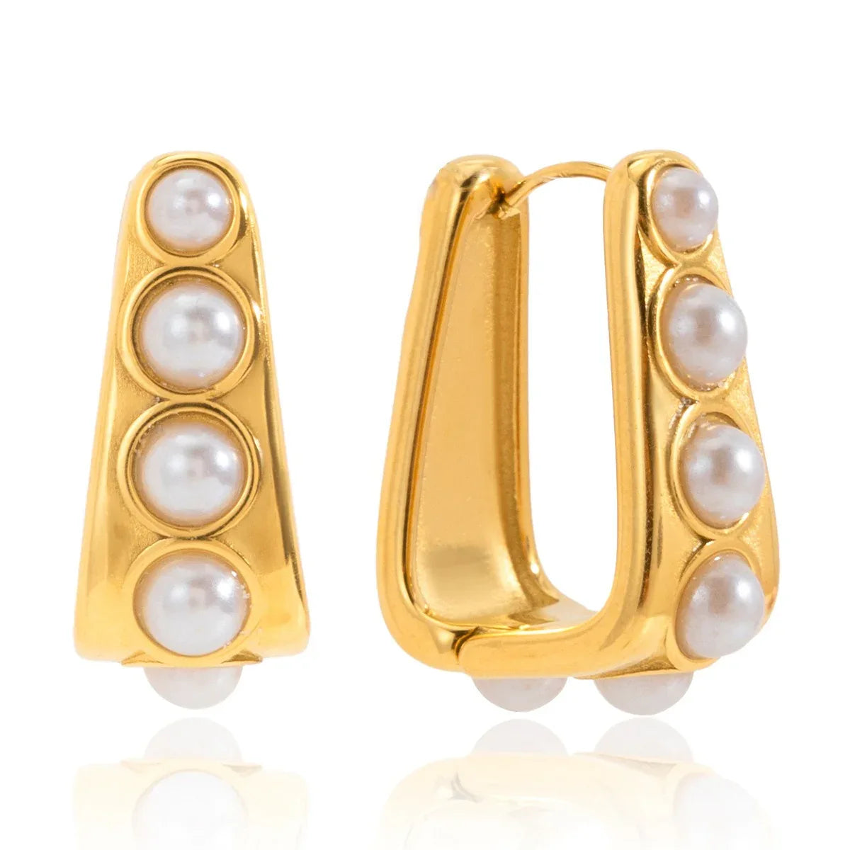 18K gold lightweight luxury earrings with embedded pearls. - Billien