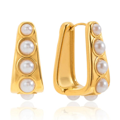 18K gold lightweight luxury earrings with embedded pearls. - Billien