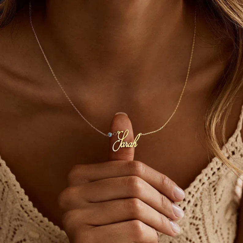 Personalized Cursive Name & Birthstone Necklace - Billien