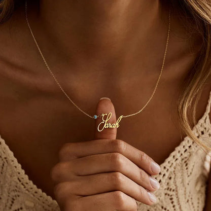 Personalized Cursive Name & Birthstone Necklace - Billien