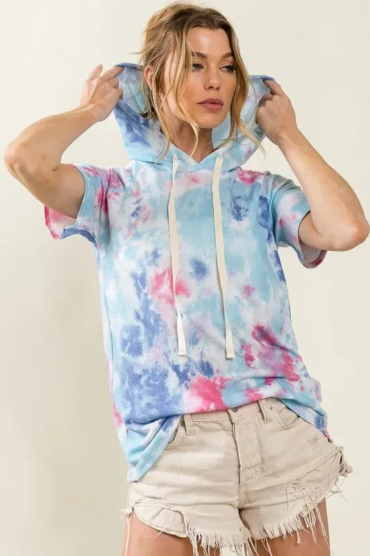 Tie Dye Terry Hoodie with Drawstring - Billien