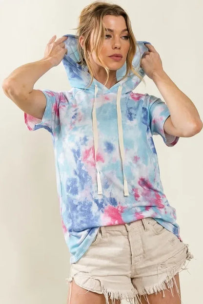 Tie Dye Terry Hoodie with Drawstring - Billien