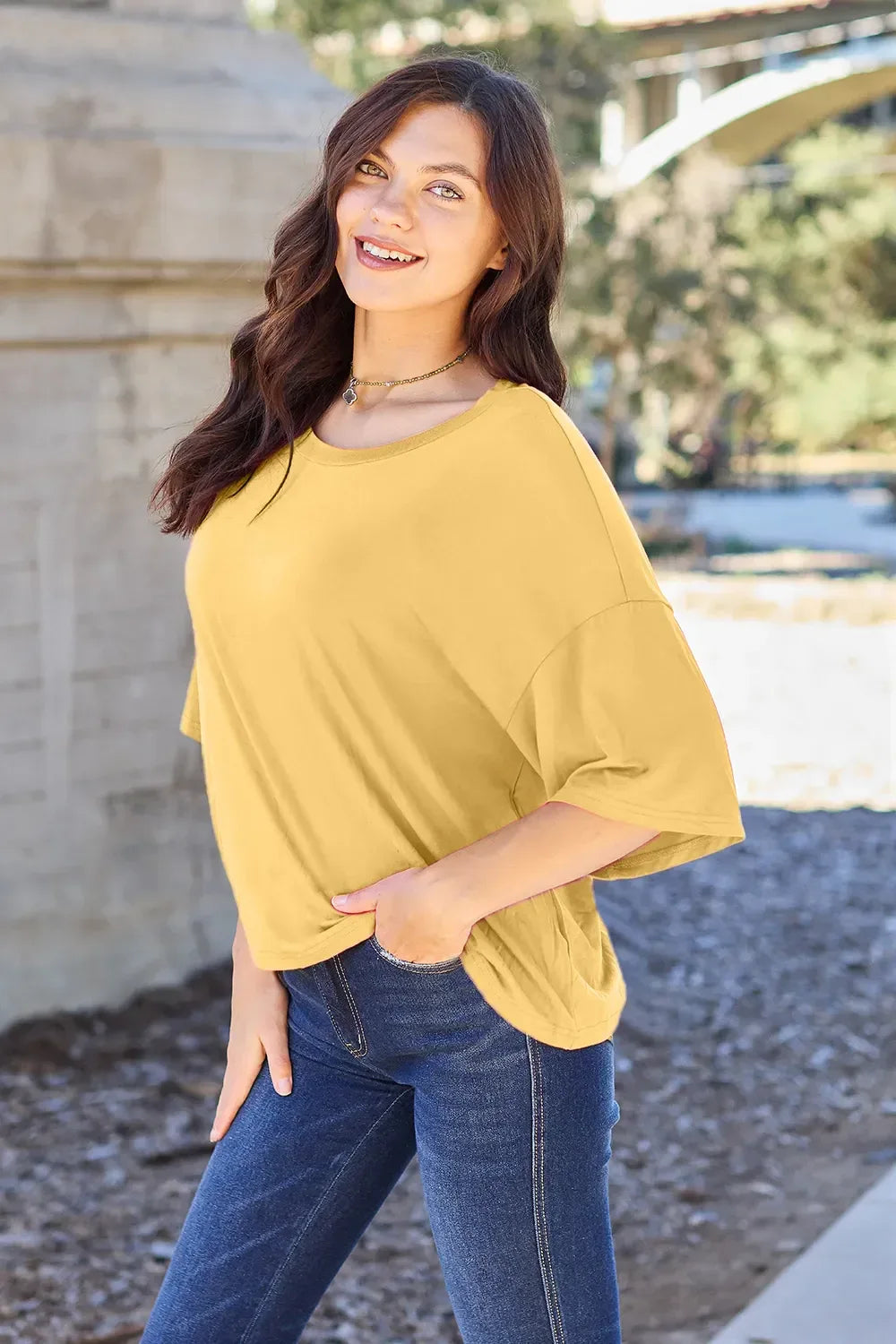Bamboo Full Size Round Neck Drop Shoulder T-Shirt - Billien