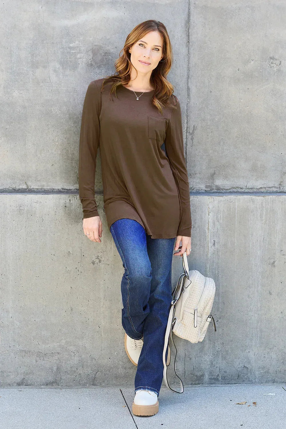 Full Size Round Neck Long Sleeve Top - Billien