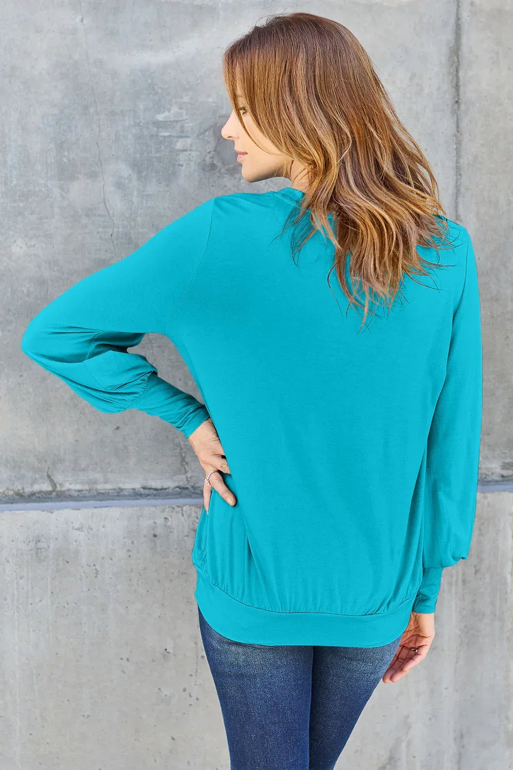 Full Size V-Neck Lantern Sleeve Top - Billien