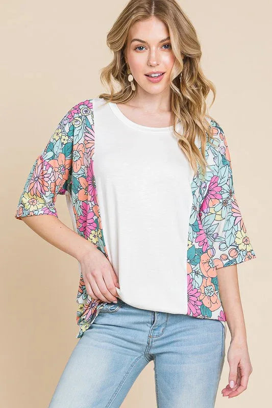 Floral Round Neck Half Sleeve T-Shirt - Billien