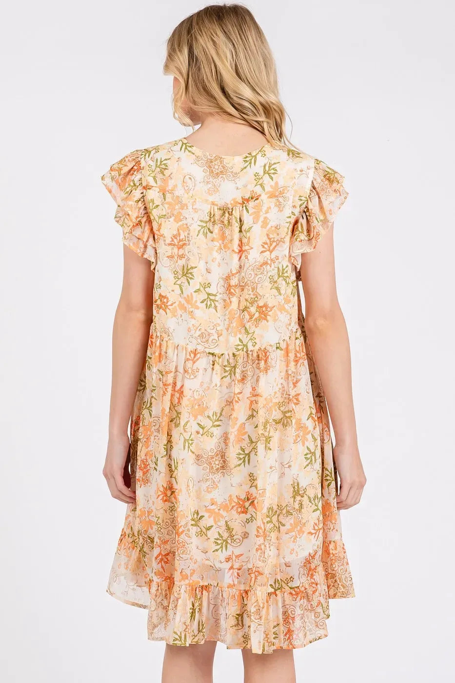 Floral Chiffon Ruffle Short Sleeve Mini Dress - Billien