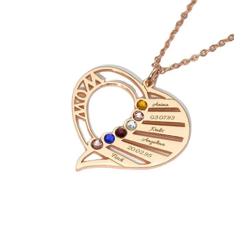 Hollow heart inlaid gemstone with customizable name design light luxury noble necklace - Billien
