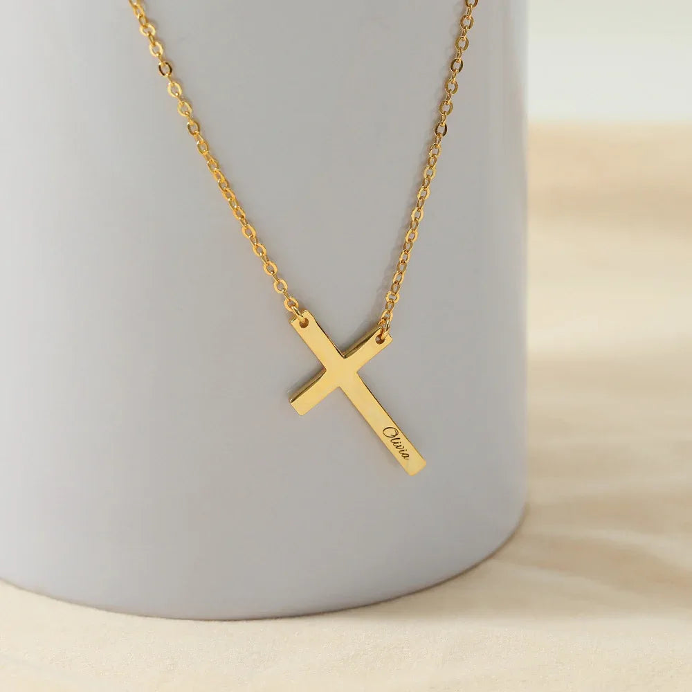 Trendy Fashion Cross Design Customizable Name Design Versatile Necklace - Billien