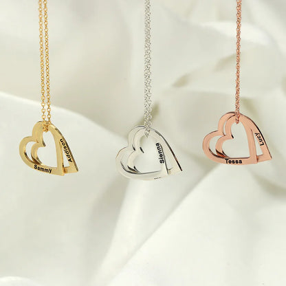 Exquisite and Noble Double Heart Interlocking Customizable Name Design Versatile Necklace - Billien
