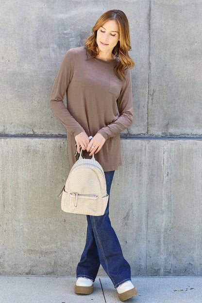 Full Size Round Neck Long Sleeve Top - Billien