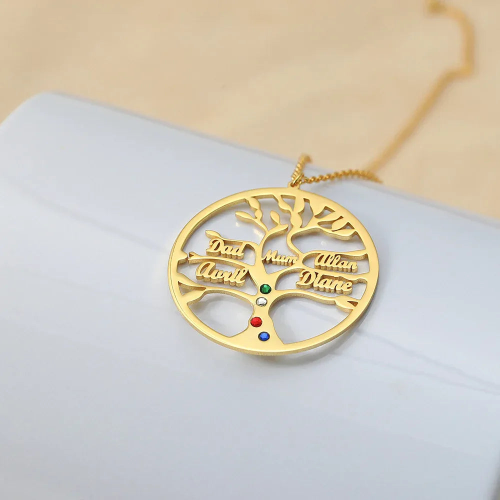 Trendy Fashion Hollow Round Matching Tree of Life Customizable Name Design Versatile Necklace - Billien