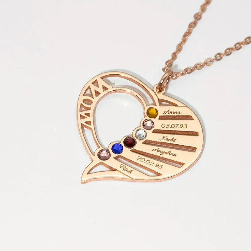 Hollow heart inlaid gemstone with customizable name design light luxury noble necklace - Billien