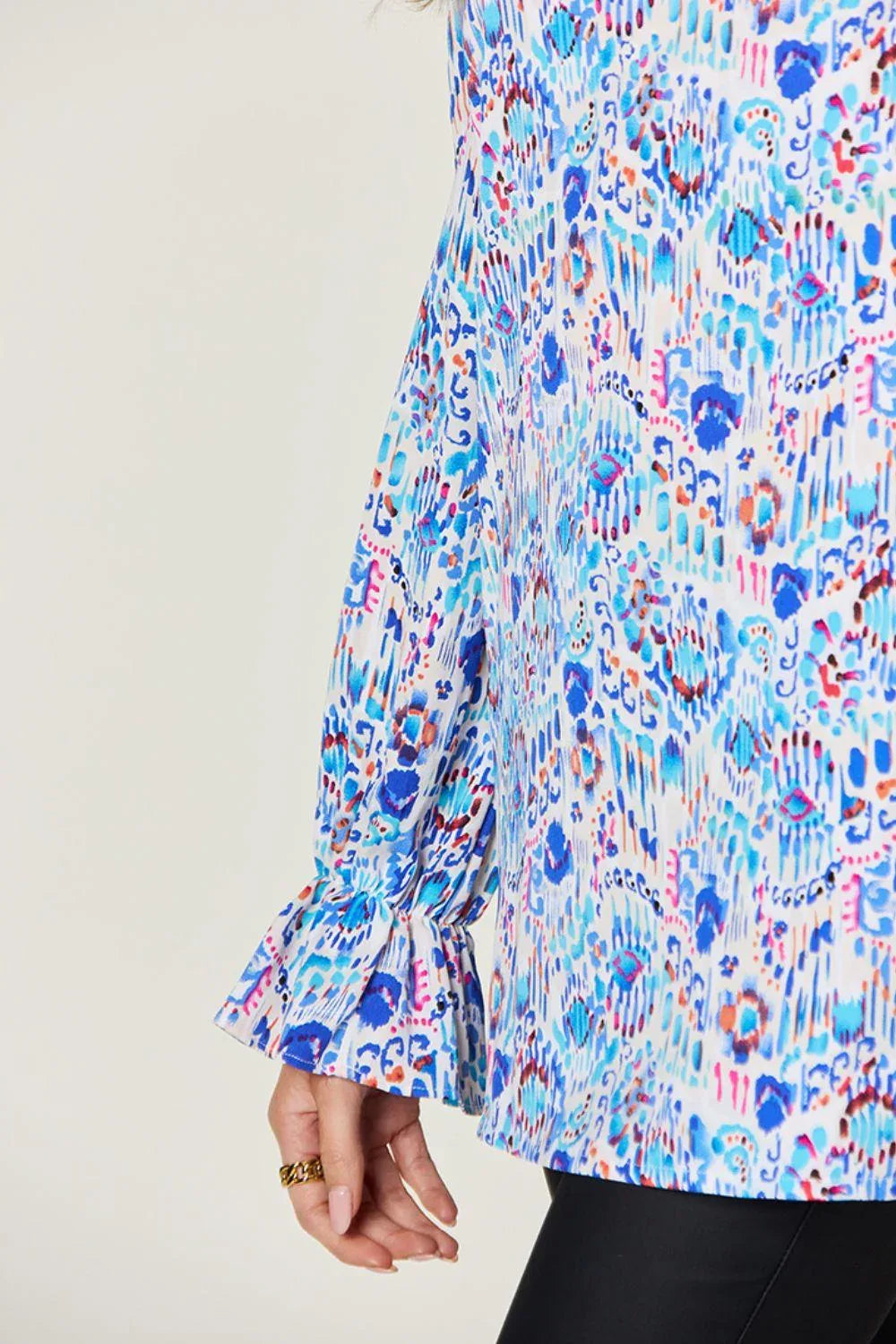 Printed Flounce Sleeve Blouse - Billien