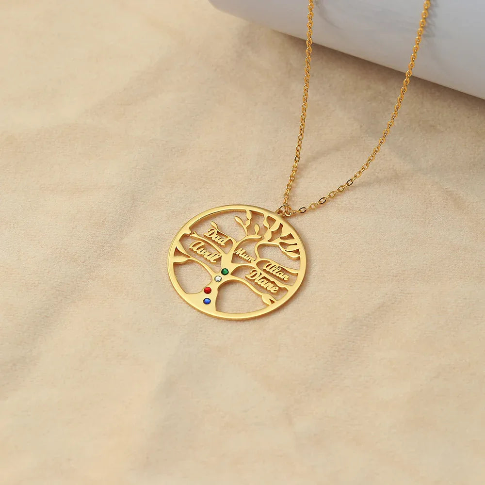 Trendy Fashion Hollow Round Matching Tree of Life Customizable Name Design Versatile Necklace - Billien