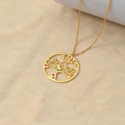 Trendy Fashion Hollow Round Matching Tree of Life Customizable Name Design Versatile Necklace - Billien