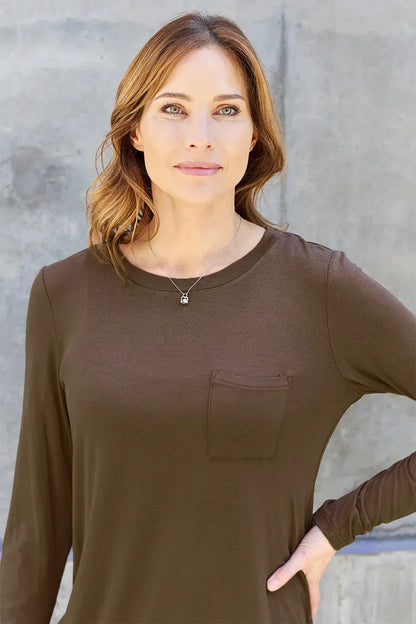 Full Size Round Neck Long Sleeve Top - Billien