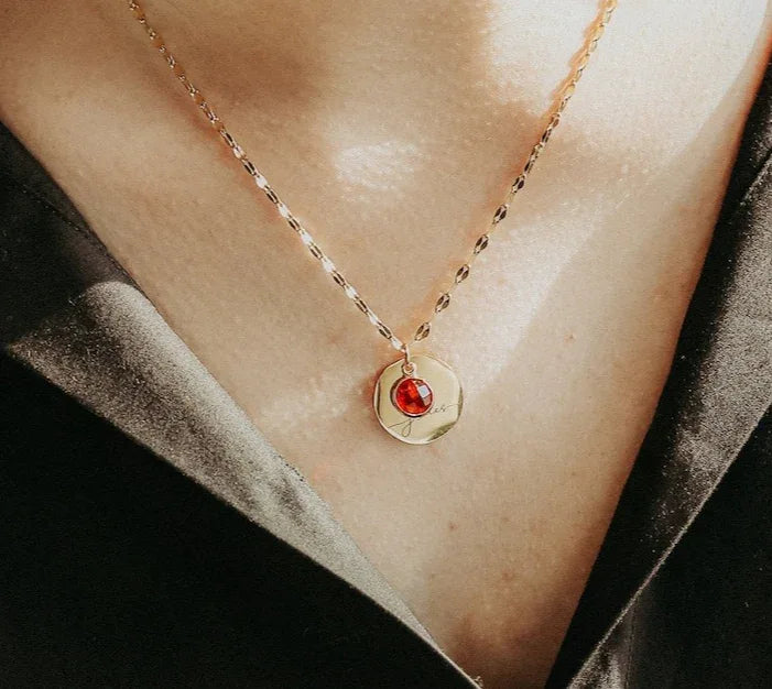 Personalized Round Birthstone Necklace - Billien