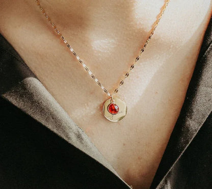 Personalized Round Birthstone Necklace - Billien