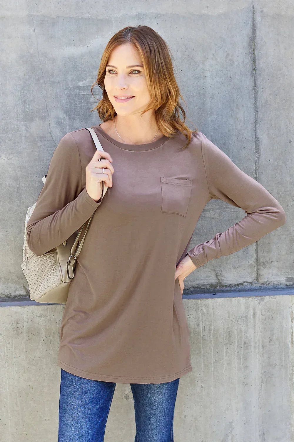 Full Size Round Neck Long Sleeve Top - Billien