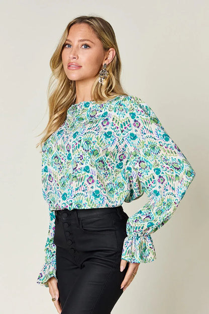 Printed Flounce Sleeve Blouse - Billien