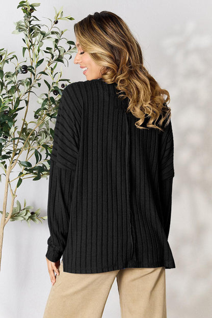 Basic Bae Full Size Ribbed Round Neck Slit Knit Top - Billien