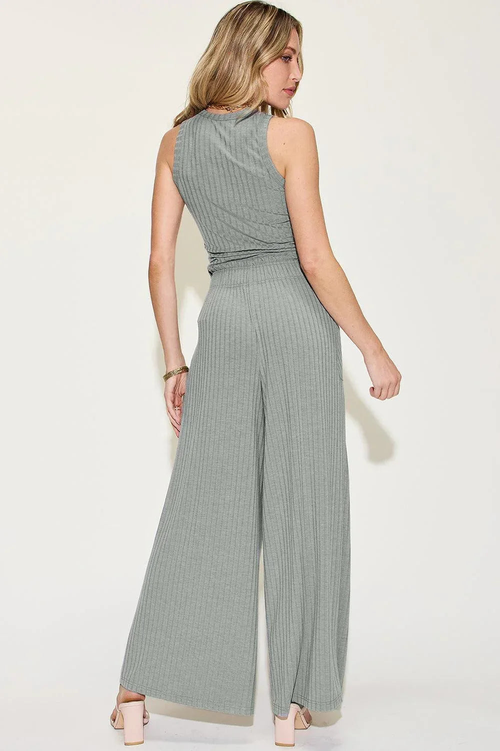 Basic Bae Full Size Ribbed Tank and Wide Leg Pants Set - Billien