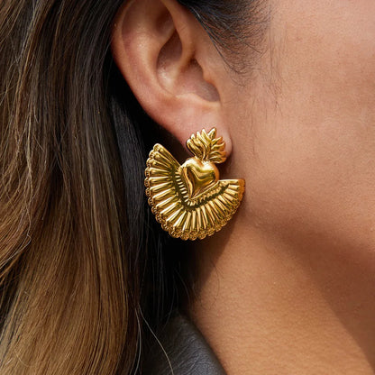 18K gold heart-shaped titanium steel stud earrings - Billien