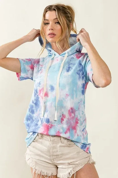 Tie Dye Terry Hoodie with Drawstring - Billien