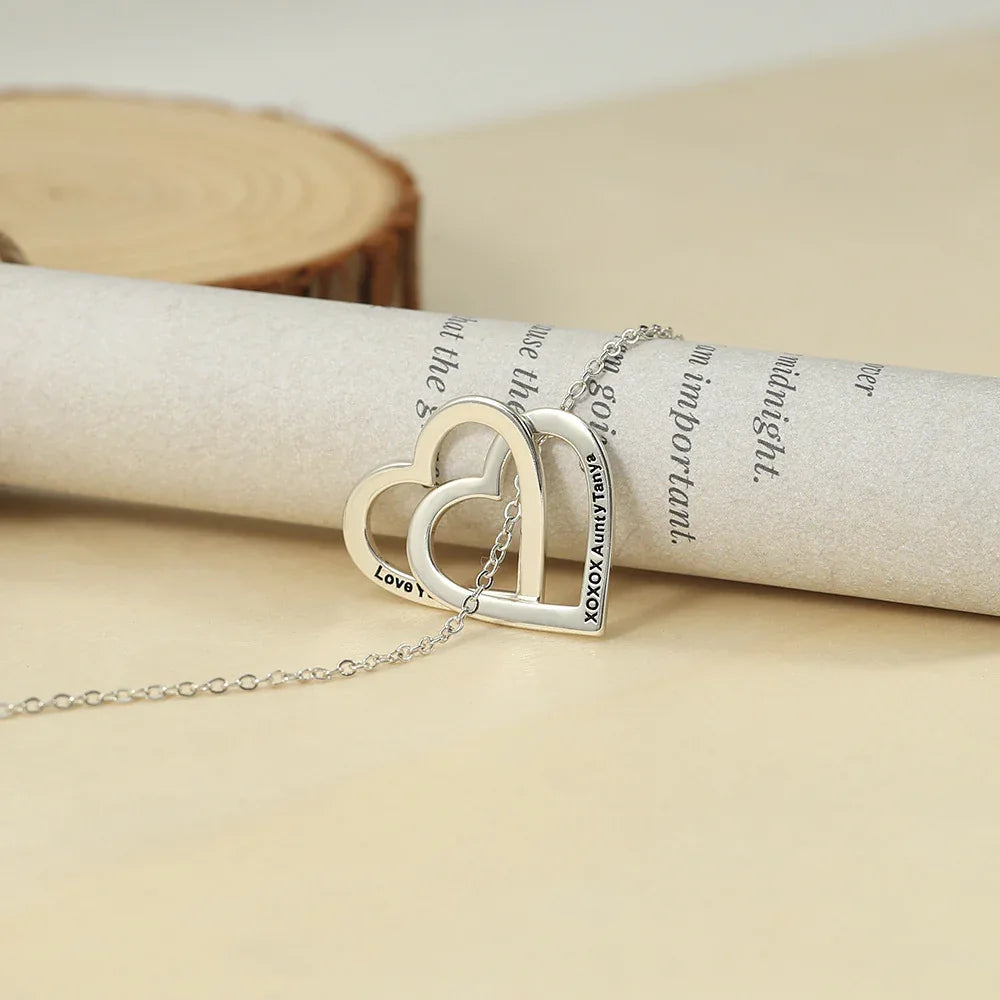 Exquisite and Noble Double Heart Interlocking Customizable Name Design Versatile Necklace - Billien